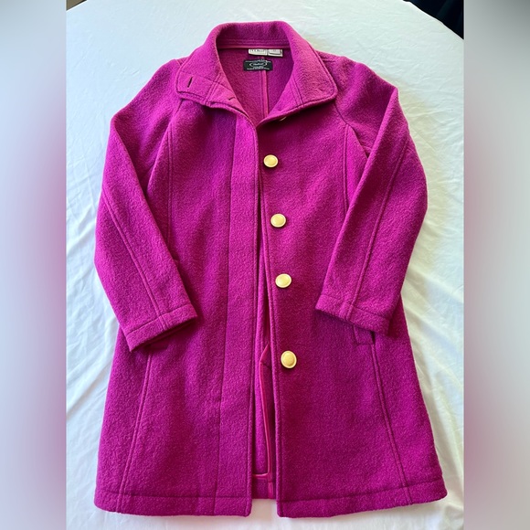 L.L. Bean with Bellandi Womens Coat Pink 100% Wool Made in Italy Fushia Gold XS - Picture 12 of 13